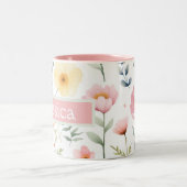 Gepersonaliseerde bloemnaam tweekleurige koffiemok (Center)