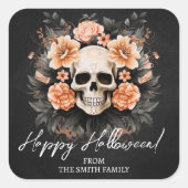 Gepersonaliseerde  bloemschedel vierkante sticker (Voorkant)