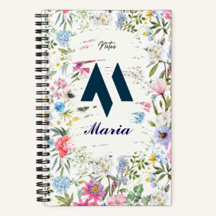 Gepersonaliseerde Bloemspiraal Notitieboek met Ini
