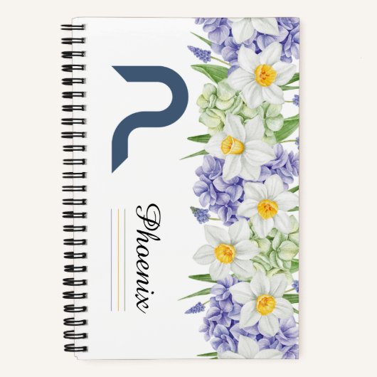 Gepersonaliseerde Bloemspiraal Notitieboek met Ini (Voorkant)