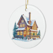 Gepersonaliseerde blokhut kerst keramisch ornament (Links)