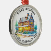 Gepersonaliseerde blokhut kerst metalen ornament (Rechts)