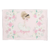 Gepersonaliseerde Blonde Ballerina Pink Floral Kussensloop (Voorkant)