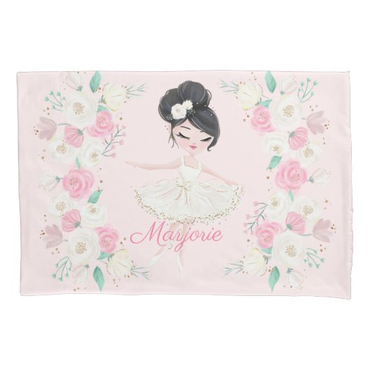 Gepersonaliseerde Blonde Ballerina Pink Floral Pil Kussensloop (Voorkant)