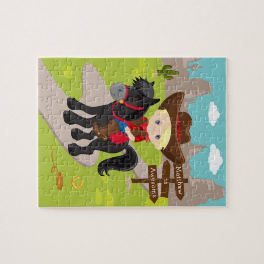 Gepersonaliseerde Blonde Cowboy Jigzaag Puzzle Legpuzzel (Horizontaal)
