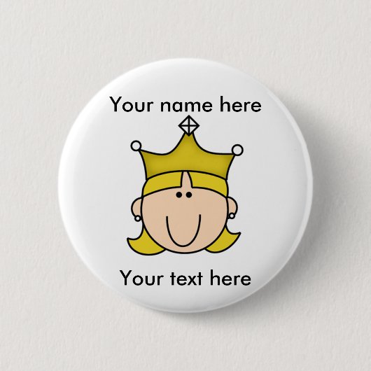GEPERSONALISEERDE BLONDE PRINSES RONDE BUTTON 5,7 CM (Voorkant)