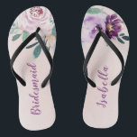 Gepersonaliseerde Blooming botanische paarse bruid Teenslippers<br><div class="desc">Waterverf botanische flora en grienere in blush ,  perziken en paarse ,  elegante en romantische ,  fantastische bridesmaïde cadeautjes</div>