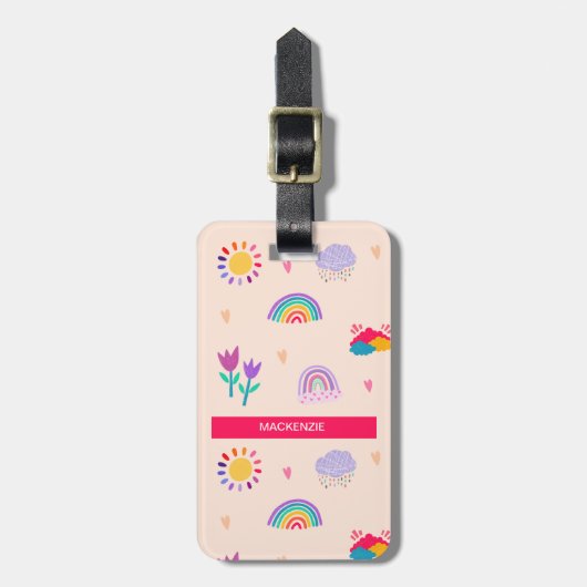 Gepersonaliseerde Blooms & Rainbows Bagagelabel (Voorkant verticaal)