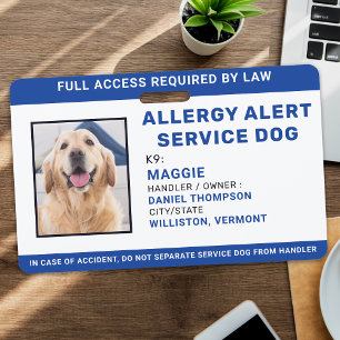 Gepersonaliseerde Blue Allergy Alert Service Hond Badge