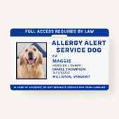 Gepersonaliseerde Blue Allergy Alert Service Hond  Badge (Voorkant)
