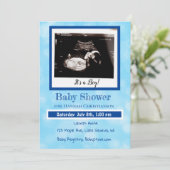 Gepersonaliseerde Blue Baby Boy Ultrasound Baby sh Kaart (Staand voorkant)