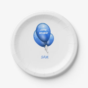 Gepersonaliseerde Blue Balloons Verjaardag Papieren Bordje