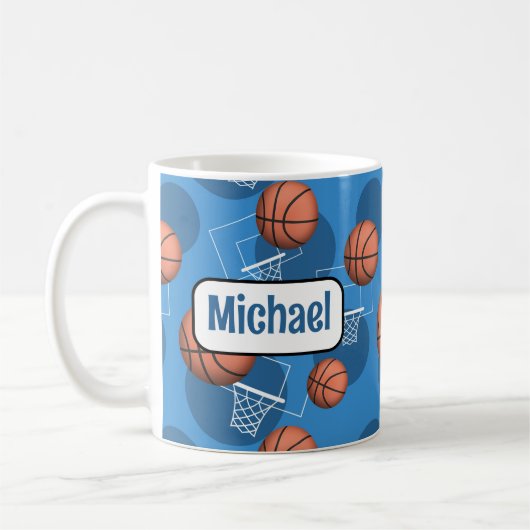 Gepersonaliseerde Blue Basketbal Mok (Links)