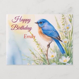 Gepersonaliseerde Blue Bird Flowers Waterverf verj Briefkaart