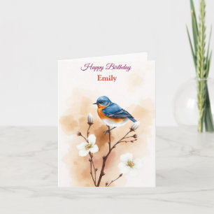 Gepersonaliseerde Blue Bird Flowers Waterverf verj Kaart