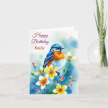 Gepersonaliseerde Blue Bird Flowers Waterverf verj