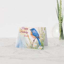 Gepersonaliseerde Blue Bird Flowers Waterverf verj Kaart