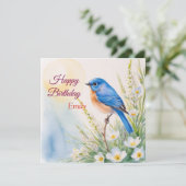 Gepersonaliseerde Blue Bird Flowers Waterverf verj Kaart (Staand voorkant)
