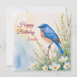 Gepersonaliseerde Blue Bird Flowers Waterverf verj Kaart