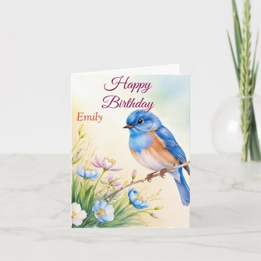 Gepersonaliseerde Blue Bird Spring Flowers Waterve Kaart (Voorkant)
