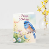 Gepersonaliseerde Blue Bird Spring Flowers Waterve Kaart (Gele Bloem)