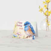 Gepersonaliseerde Blue Bird Spring Flowers Waterve Kaart (Gele Bloem)