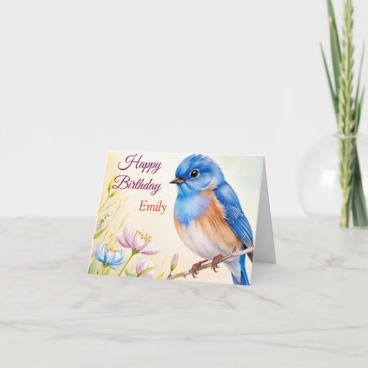 Gepersonaliseerde Blue Bird Spring Flowers Waterve Kaart (Voorkant)