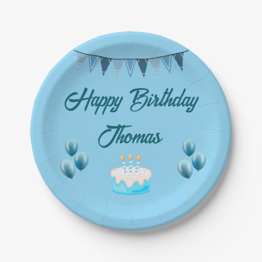 Gepersonaliseerde Blue Birthday Paper Bord (Voorkant)