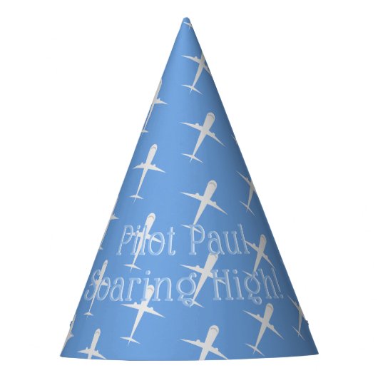 Gepersonaliseerde Blue Birthday Party Pilot Vliegt Feesthoedjes (Voorkant)