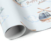 Gepersonaliseerde Blue Birthday Waterverf Helikopt Cadeaupapier (Rol Hoek)