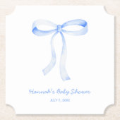 Gepersonaliseerde Blue Bow Baby shower Waterverf Kartonnen Onderzetters (Voorkant)
