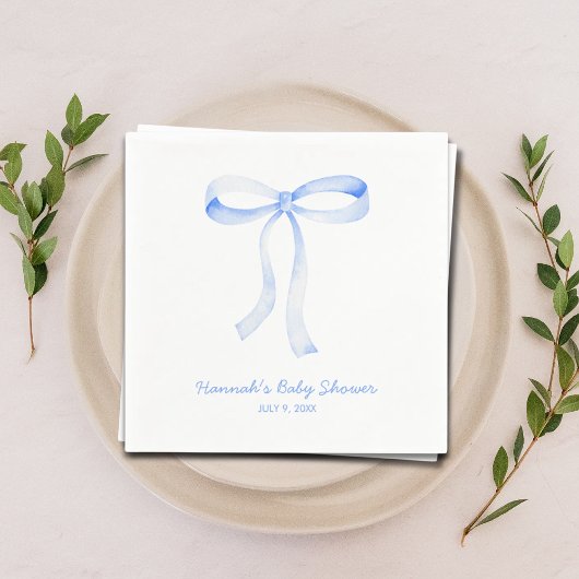 Gepersonaliseerde Blue Bow Baby shower Waterverf Servet