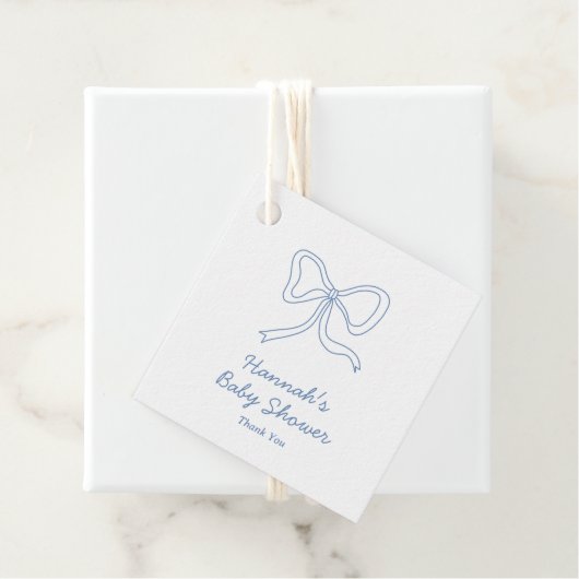 Gepersonaliseerde Blue Bow Coquette Lint Baby show Bedankjes Labels (In situ)