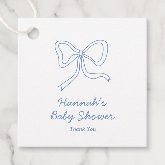 Gepersonaliseerde Blue Bow Coquette Lint Baby show Bedankjes Labels (Voorkant)