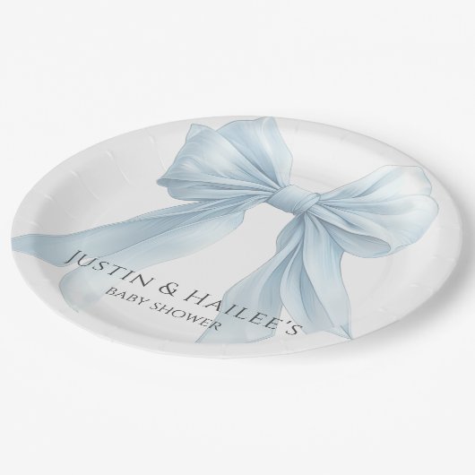 Gepersonaliseerde Blue Bow Girl Coquette Baby show Papieren Bordje (Gekanteld)