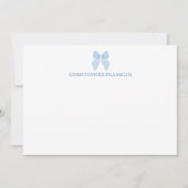 Gepersonaliseerde Blue Bow Nieuwe Baby Stationery Bedankkaart (Voorkant)