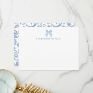 Gepersonaliseerde Blue Bow Nieuwe Baby Stationery Bedankkaart