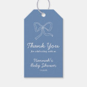 Gepersonaliseerde Blue Bow Ribbon Baby shower Favo Cadeaulabel (Voorkant)
