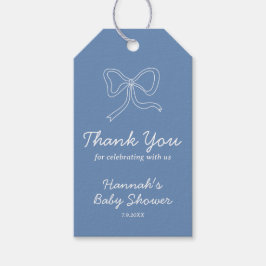 Gepersonaliseerde Blue Bow Ribbon Baby shower Favo Cadeaulabel