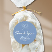 Gepersonaliseerde Blue Bow Ribbon Baby shower Favo Ronde Sticker