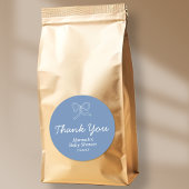 Gepersonaliseerde Blue Bow Ribbon Baby shower Favo Ronde Sticker