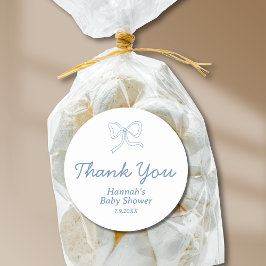 Gepersonaliseerde Blue Bow Ribbon Baby shower Favo Ronde Sticker