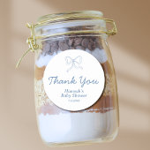 Gepersonaliseerde Blue Bow Ribbon Baby shower Favo Ronde Sticker