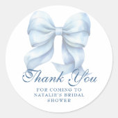 Gepersonaliseerde Blue Bow Vrijgezellenfeest Dank  Ronde Sticker (Voorkant)