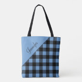 Gepersonaliseerde Blue Buffalo Plaid Canvas tas (Achterkant)