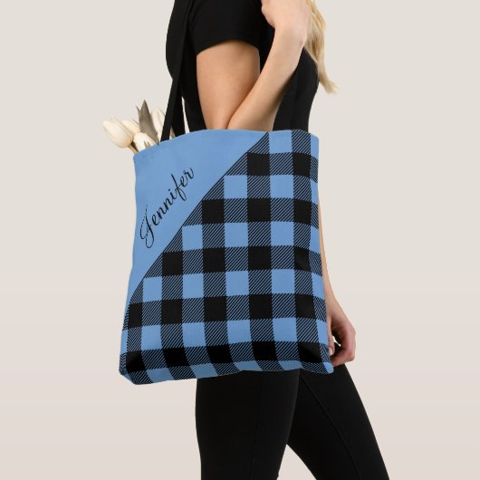 Gepersonaliseerde Blue Buffalo Plaid Canvas tas (Dichtbij)