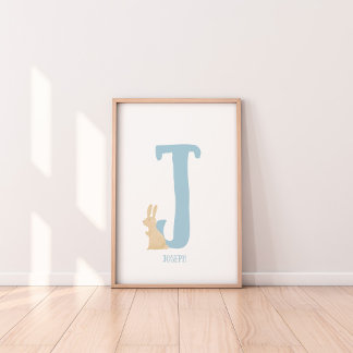 Gepersonaliseerde Blue Bunny Initiaal Nursery Prin Poster