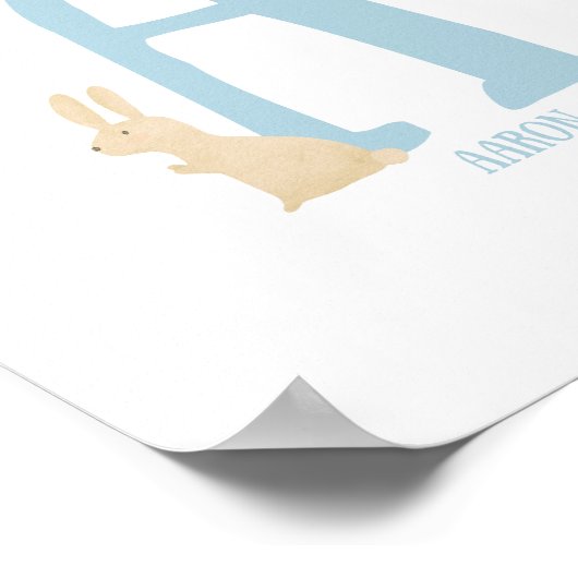 Gepersonaliseerde Blue Bunny Initiaal Nursery Prin Poster (Hoek)