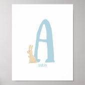 Gepersonaliseerde Blue Bunny Initiaal Nursery Prin Poster (Voorkant)