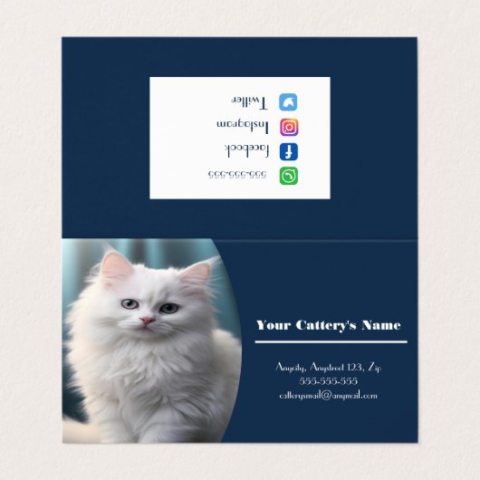 Gepersonaliseerde Blue Cattery Fold Visitekaartje (Buitenkant ongevouwen)